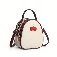 Mini Cherry Decor Crossbody Bag Pocket Shoulder Purse Vegan Leather