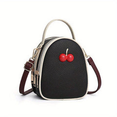 Mini Cherry Decor Crossbody Bag Pocket Shoulder Purse Vegan Leather