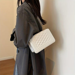 Quilted Crossbody Bag Chain Shoulder Bag Vegan Leather Flap Purse