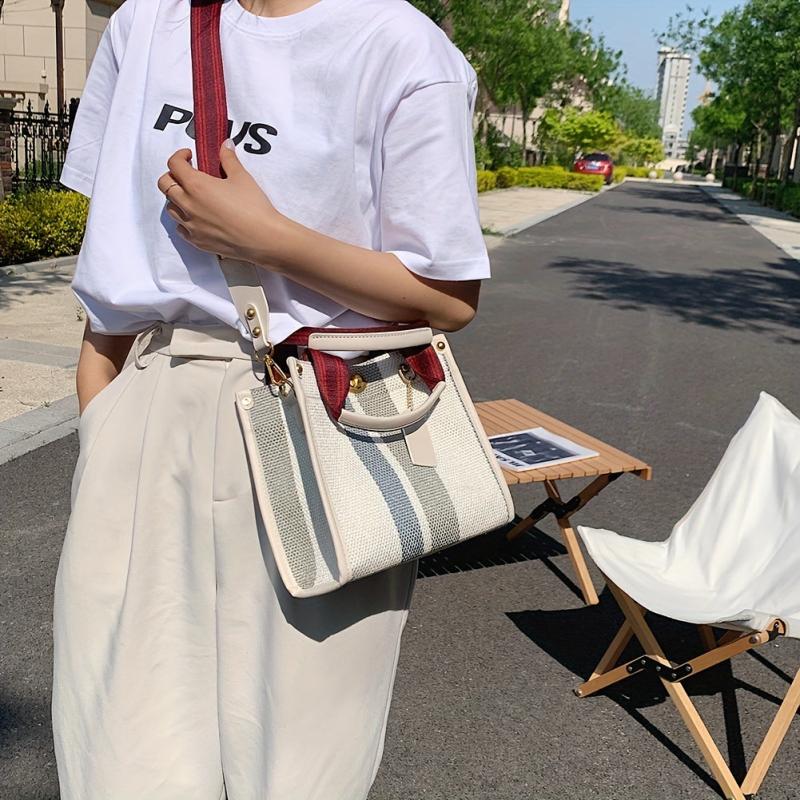 Striped Satchel Crossbody Tote Bag Lightweight Messenger Bag