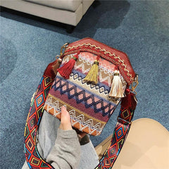 Geometric Pattern Bucket Bag with Tassel Crossbody Shoulder Bag