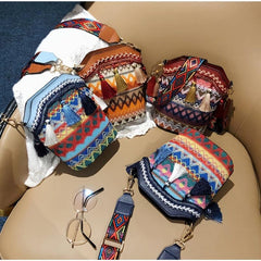 Geometric Pattern Bucket Bag with Tassel Crossbody Shoulder Bag
