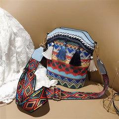 Geometric Pattern Bucket Bag with Tassel Crossbody Shoulder Bag