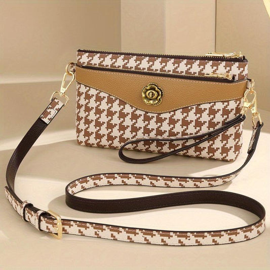 Vintage Flower Decor Clutch Crossbody Bag Colorblock Wrist Phone Purse
