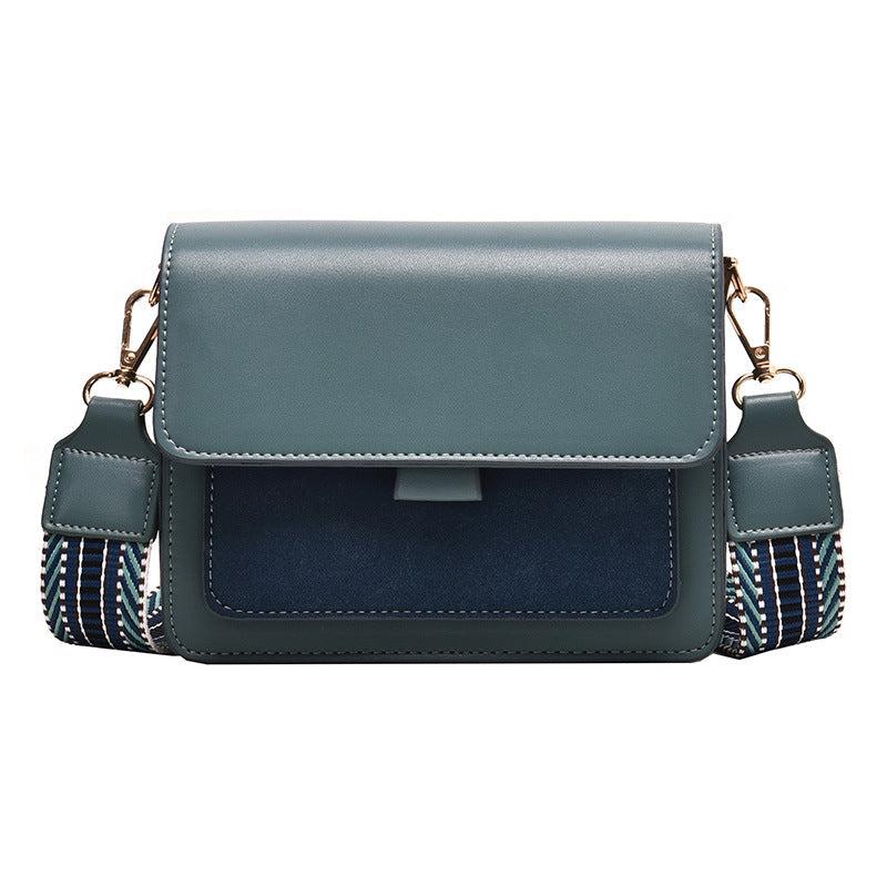 Minimalist Square Shoulder Bag with Wide Geometric Pattern Strap