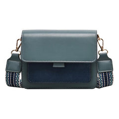 Minimalist Square Shoulder Bag with Wide Geometric Pattern Strap