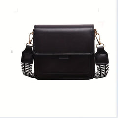 Minimalist Square Shoulder Bag with Wide Geometric Pattern Strap