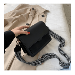 Minimalist Square Shoulder Bag with Wide Geometric Pattern Strap