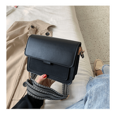 Minimalist Square Shoulder Bag with Wide Geometric Pattern Strap