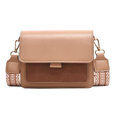 Minimalist Square Shoulder Bag with Wide Geometric Pattern Strap