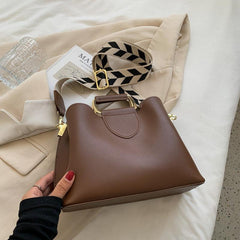 Metal Top Handles Satchel Bag with Geometric Pattern Strap