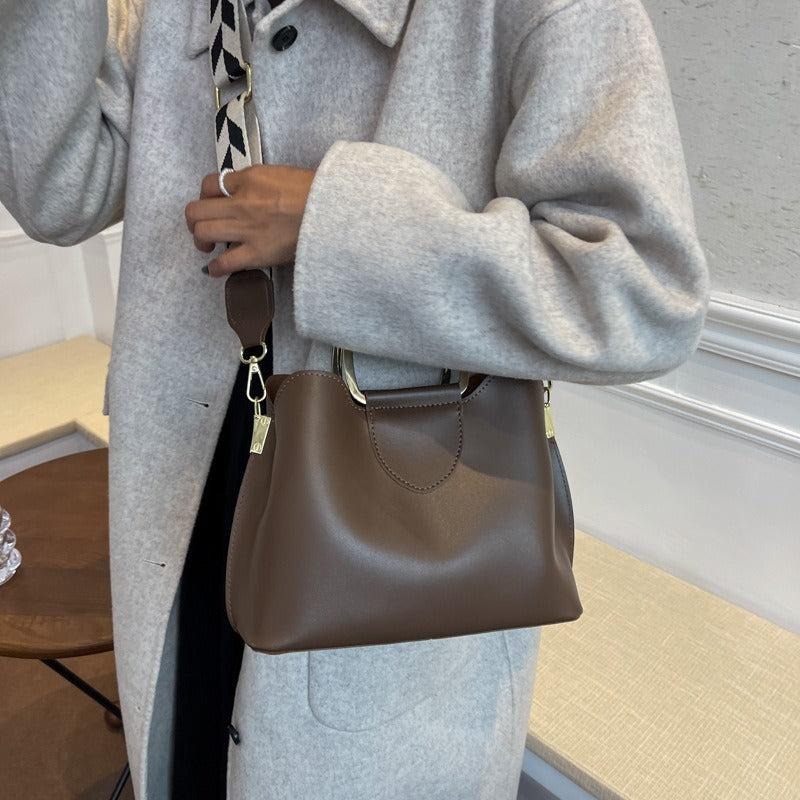 Metal Top Handles Satchel Bag with Geometric Pattern Strap