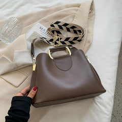 Metal Top Handles Satchel Bag with Geometric Pattern Strap