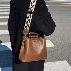 Metal Top Handles Satchel Bag with Geometric Pattern Strap