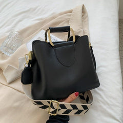 Metal Top Handles Satchel Bag with Geometric Pattern Strap