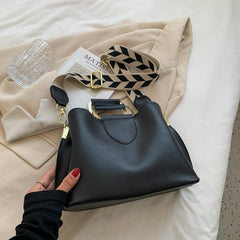 Metal Top Handles Satchel Bag with Geometric Pattern Strap