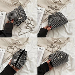 Rhinestone Bucket Bag with Metal Chain