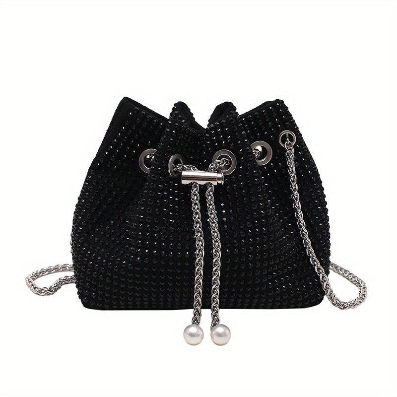 Rhinestone Bucket Bag with Metal Chain