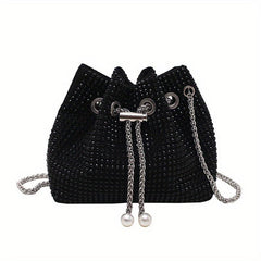 Rhinestone Bucket Bag with Metal Chain