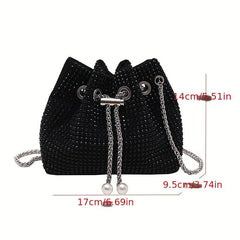 Rhinestone Bucket Bag with Metal Chain