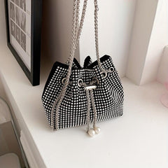 Rhinestone Bucket Bag with Metal Chain