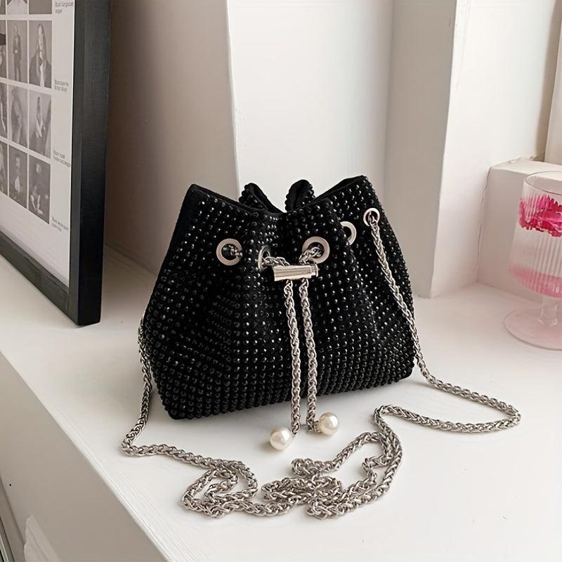 Rhinestone Bucket Bag with Metal Chain