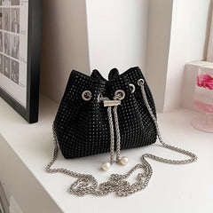 Rhinestone Bucket Bag with Metal Chain
