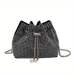Rhinestone Bucket Bag with Metal Chain