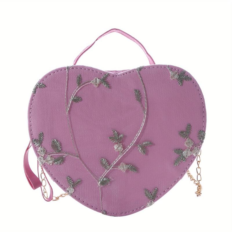 Heart Shape Crossbody Bag Floral Shoulder Purse Zipper Stylish