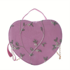 Heart Shape Crossbody Bag Floral Shoulder Purse Zipper Stylish