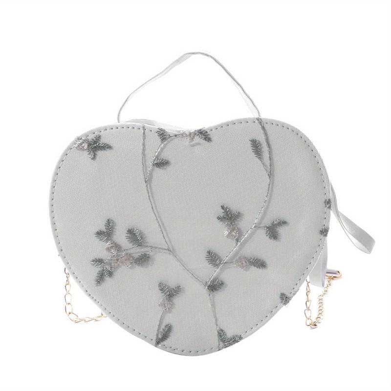 Heart Shape Crossbody Bag Floral Shoulder Purse Zipper Stylish