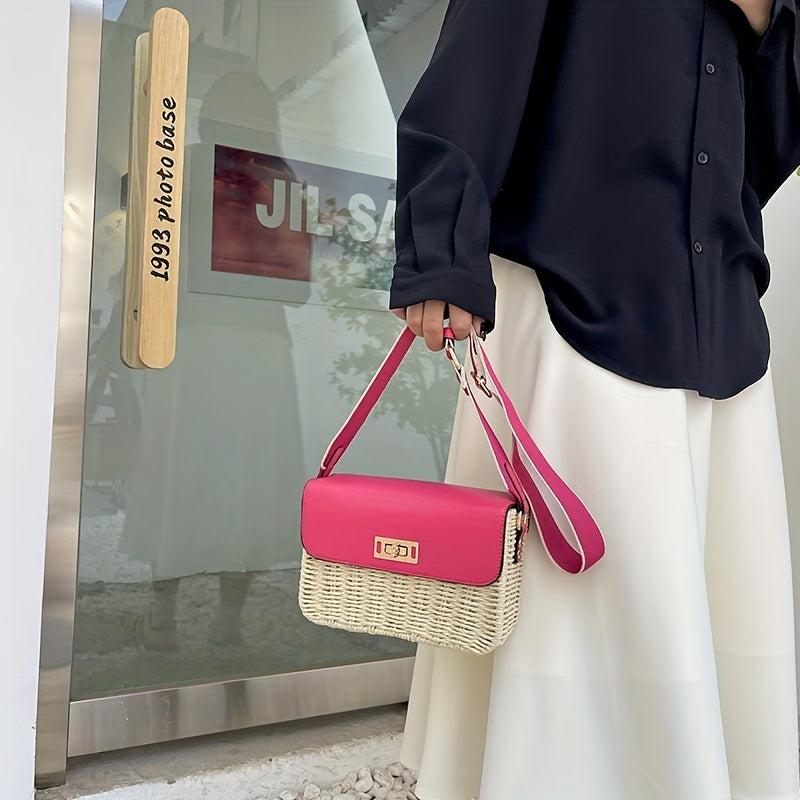 Boho Style Rattan Crossbody Bag Straw Shoulder Bag