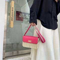 Boho Style Rattan Crossbody Bag Straw Shoulder Bag