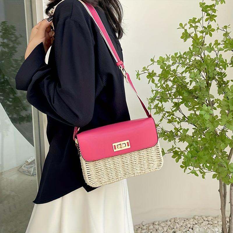 Boho Style Rattan Crossbody Bag Straw Shoulder Bag