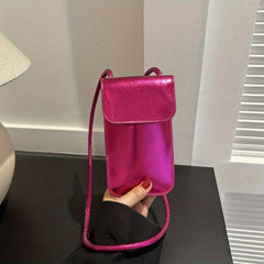 Mini Metallic Crossbody Bag Vertical Mobile Phone Bag Flap Coin Purse