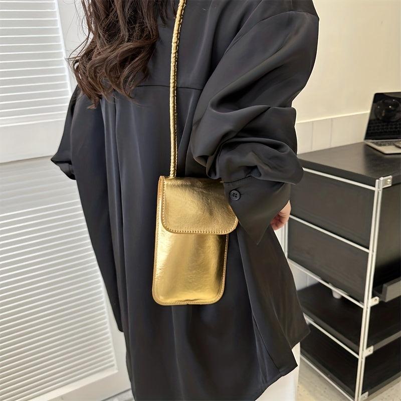Mini Metallic Crossbody Bag Vertical Mobile Phone Bag Flap Coin Purse