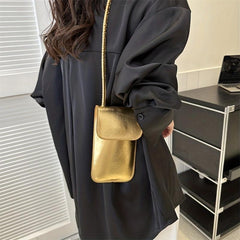 Mini Metallic Crossbody Bag Vertical Mobile Phone Bag Flap Coin Purse