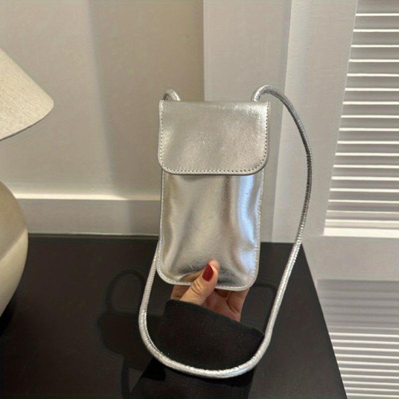 Mini Metallic Crossbody Bag Vertical Mobile Phone Bag Flap Coin Purse