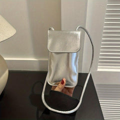 Mini Metallic Crossbody Bag Vertical Mobile Phone Bag Flap Coin Purse