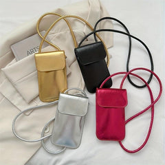 Mini Metallic Crossbody Bag Vertical Mobile Phone Bag Flap Coin Purse