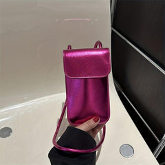 Mini Metallic Crossbody Bag Vertical Mobile Phone Bag Flap Coin Purse