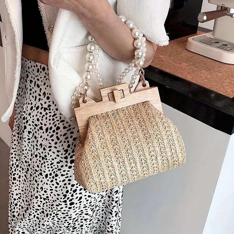 Bead Strap Satchel Bag with Turn Lock