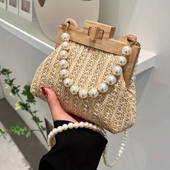 Bead Strap Satchel Bag with Turn Lock