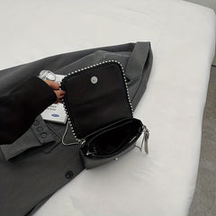 Beaded Fringe Crossbody Bag Punk Style Shoulder Bag Square Purse