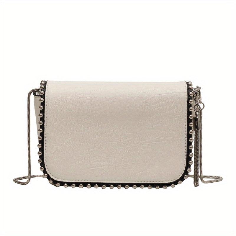 Beaded Fringe Crossbody Bag Punk Style Shoulder Bag Square Purse