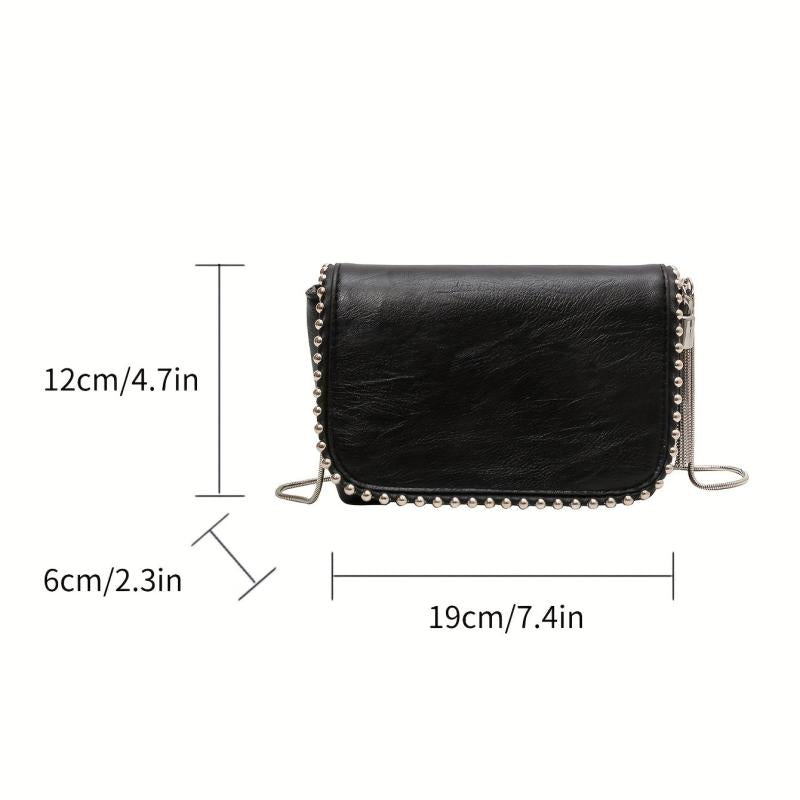 Beaded Fringe Crossbody Bag Punk Style Shoulder Bag Square Purse