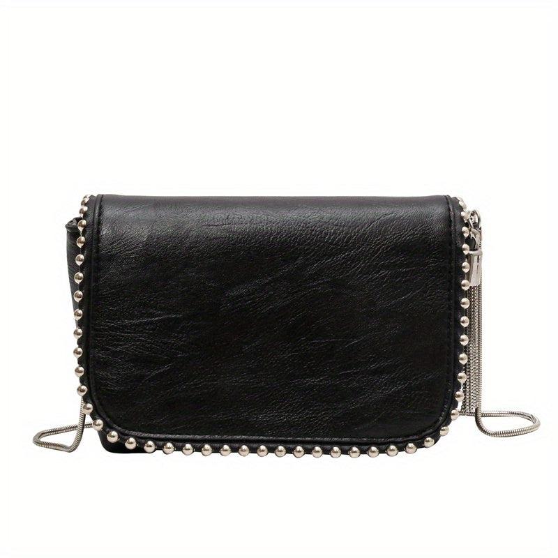 Beaded Fringe Crossbody Bag Punk Style Shoulder Bag Square Purse