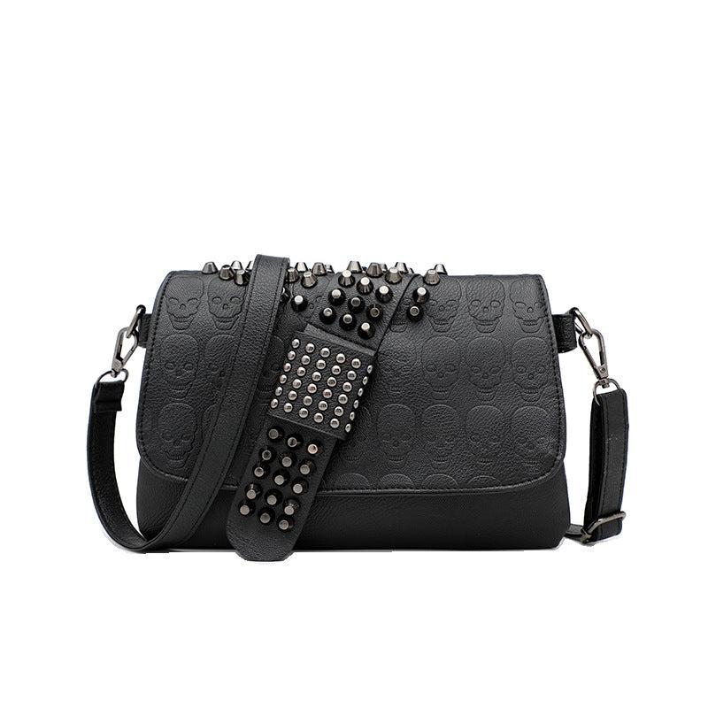 Gothic Studded Crossbody Bag Skull Pattern Shoulder Bag Chain Purse