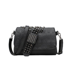 Gothic Studded Crossbody Bag Skull Pattern Shoulder Bag Chain Purse
