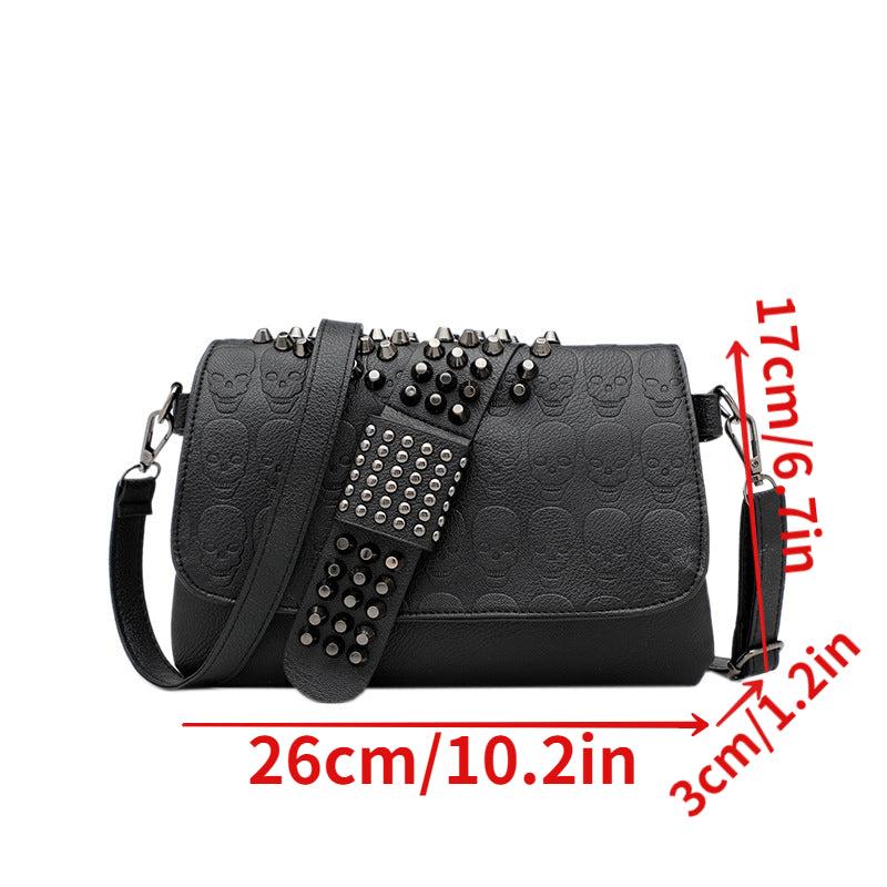 Gothic Studded Crossbody Bag Skull Pattern Shoulder Bag Chain Purse